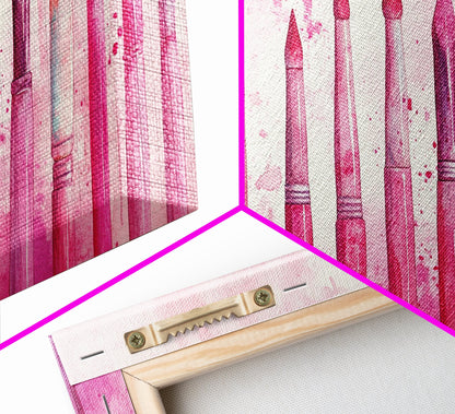 Künstlerpinsel-Leinwanddruck, abstrakte Kunstwerkzeuge, rosa, Studio-Dekor, hellrosa Wandkunst, Boho-Minimalismus, Wabi-Sabi, Geschenkidee für Künstler