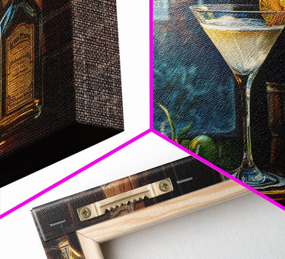 Rustic Martini Art Framed Canvas Print - Cozy Espresso Martini Wall Art - Fall Home Bar Decor - Kitchen Food Review Kitchen Art