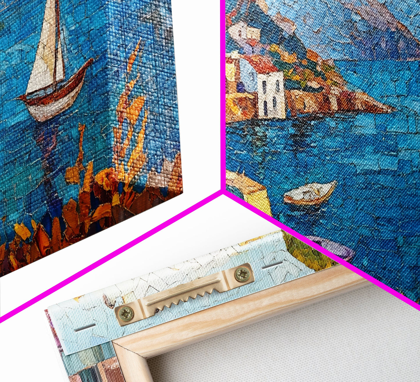 Coastal Sailboat Scene Mosaic Canvas Print - Nautical Decor Seascape Painting - Rustic Fall Wall Art Above Sofa Coastal Home Art