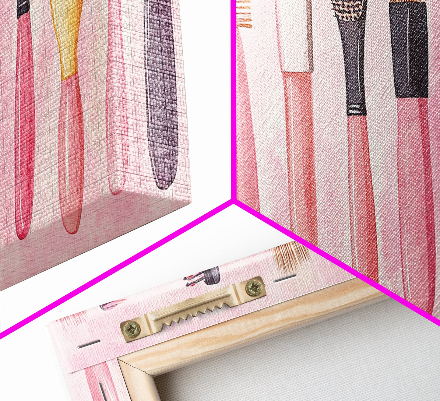 Hairbrush Collection Canvas Print Whimsical Art Pink Wall Art Fun Boho Aesthetic Bathroom Decor Vertical Art Unique Gift Idea