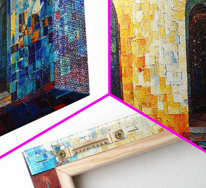 Sunlit Arched Window Framed Canvas Print - Rustic Moroccan Wall Art - Coastal Landscape Art - Farmhouse Decor Bedroom Art