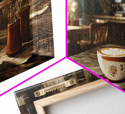 Cozy Cafe Latte Framed Canvas Print - Coffee Wall Art Kitchen Decor - Rustic Farmhouse Style Food Review Art - Gift Idea Her