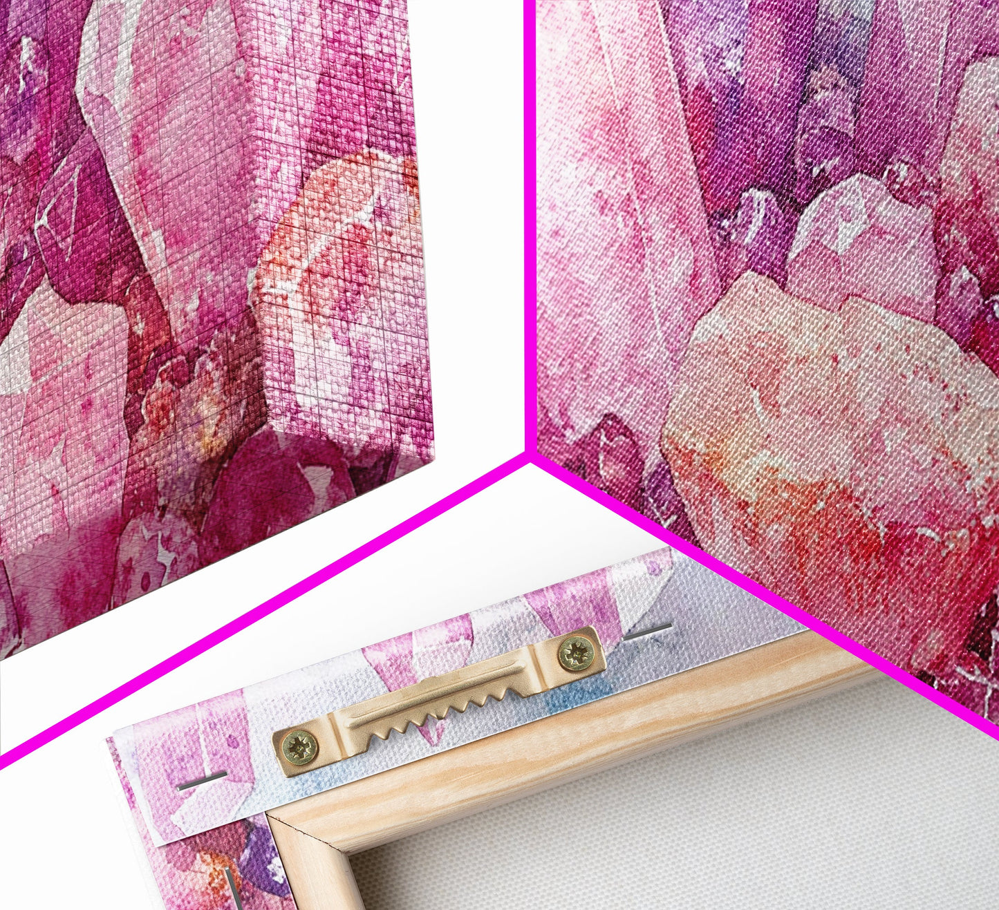 Pink Gemstone Art Framed Canvas Print Sacred Geometry Wall Art Whimsical Art Vertical Wall Art Bedroom Decor Unique Gift Idea
