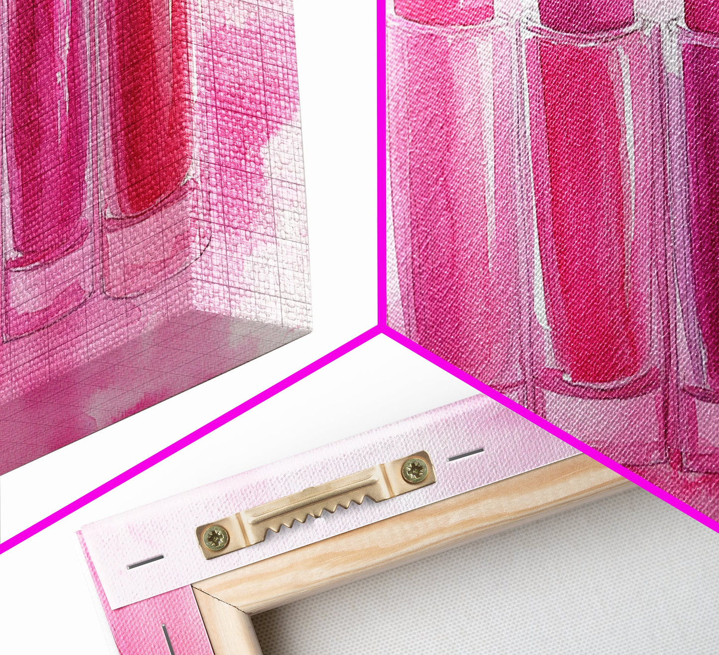 Leinwanddruck „Lippenstiftreihe“ | Rosa Wandbild, verspielte Deko, hellrosa Kunst, feminine Geschenkidee, Wohnzimmerdeko, Deko über dem Sofa