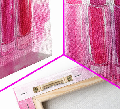 Leinwanddruck „Lippenstiftreihe“ | Rosa Wandbild, verspielte Deko, hellrosa Kunst, feminine Geschenkidee, Wohnzimmerdeko, Deko über dem Sofa