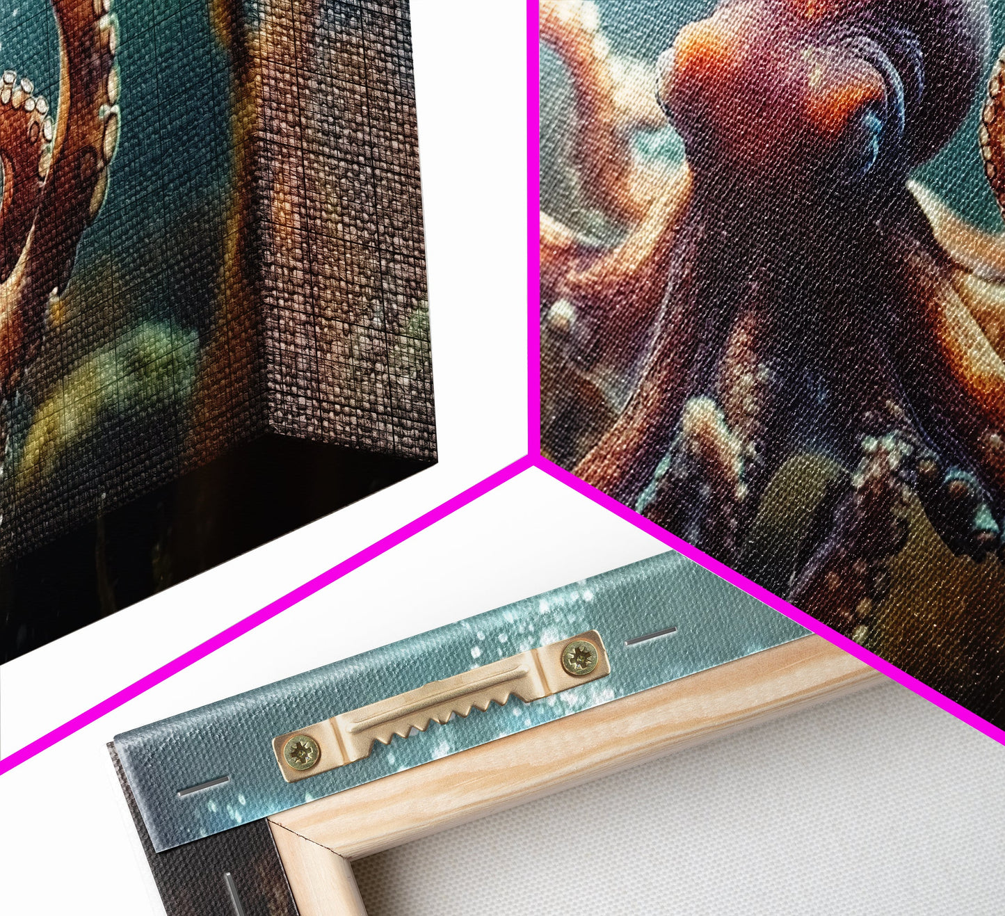 Vibrant Octopus Art Framed Canvas Print, Ocean Wildlife Wall Decor, Rustic Nautical Art, Marine Life Painting, Underwater Sea Art
