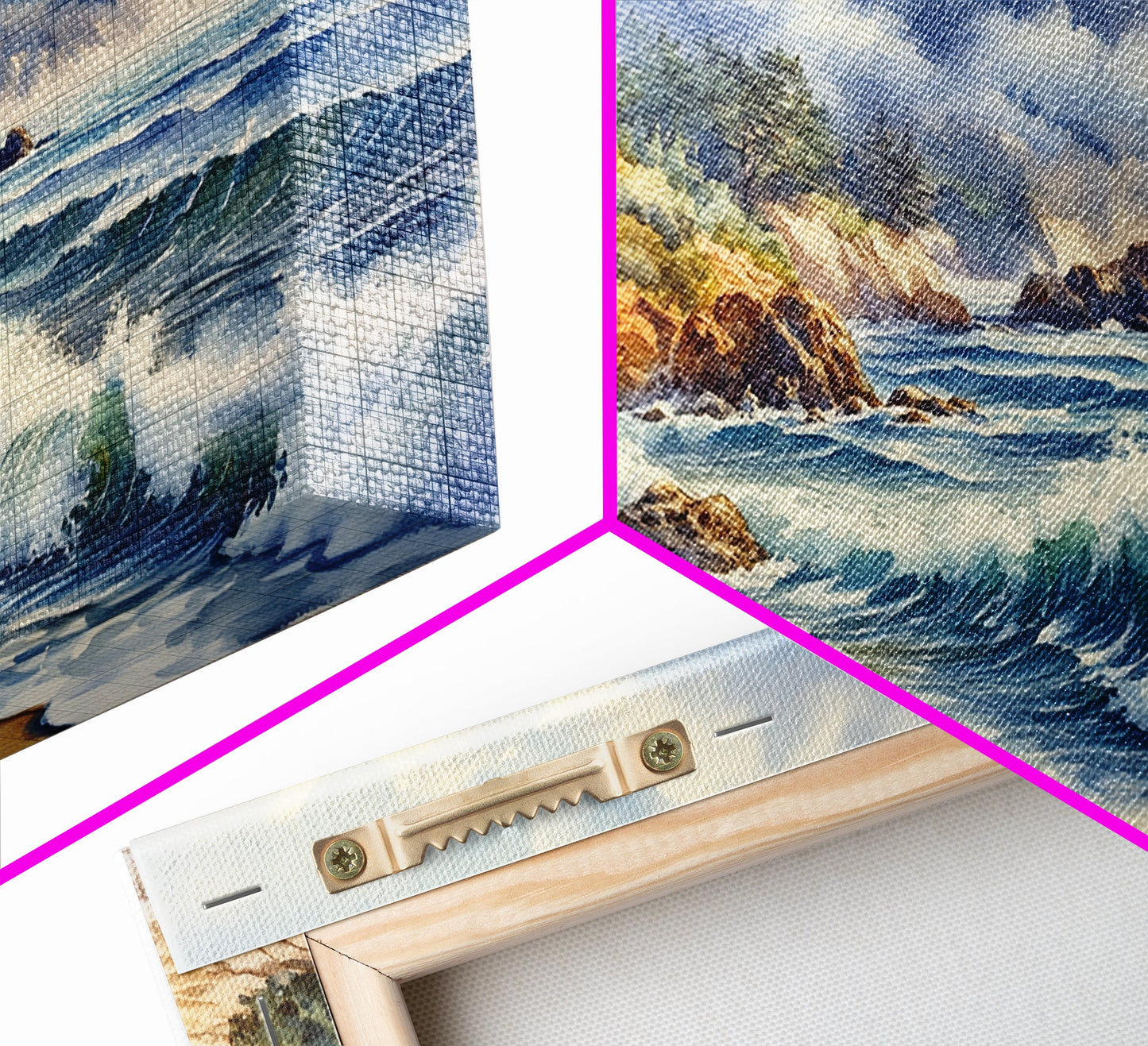 Framed Canvas Print of Scenic Coastal Cliffs and Ocean Waves, Nautical Landscape Art Gift, Rustic Coastal Home Decor