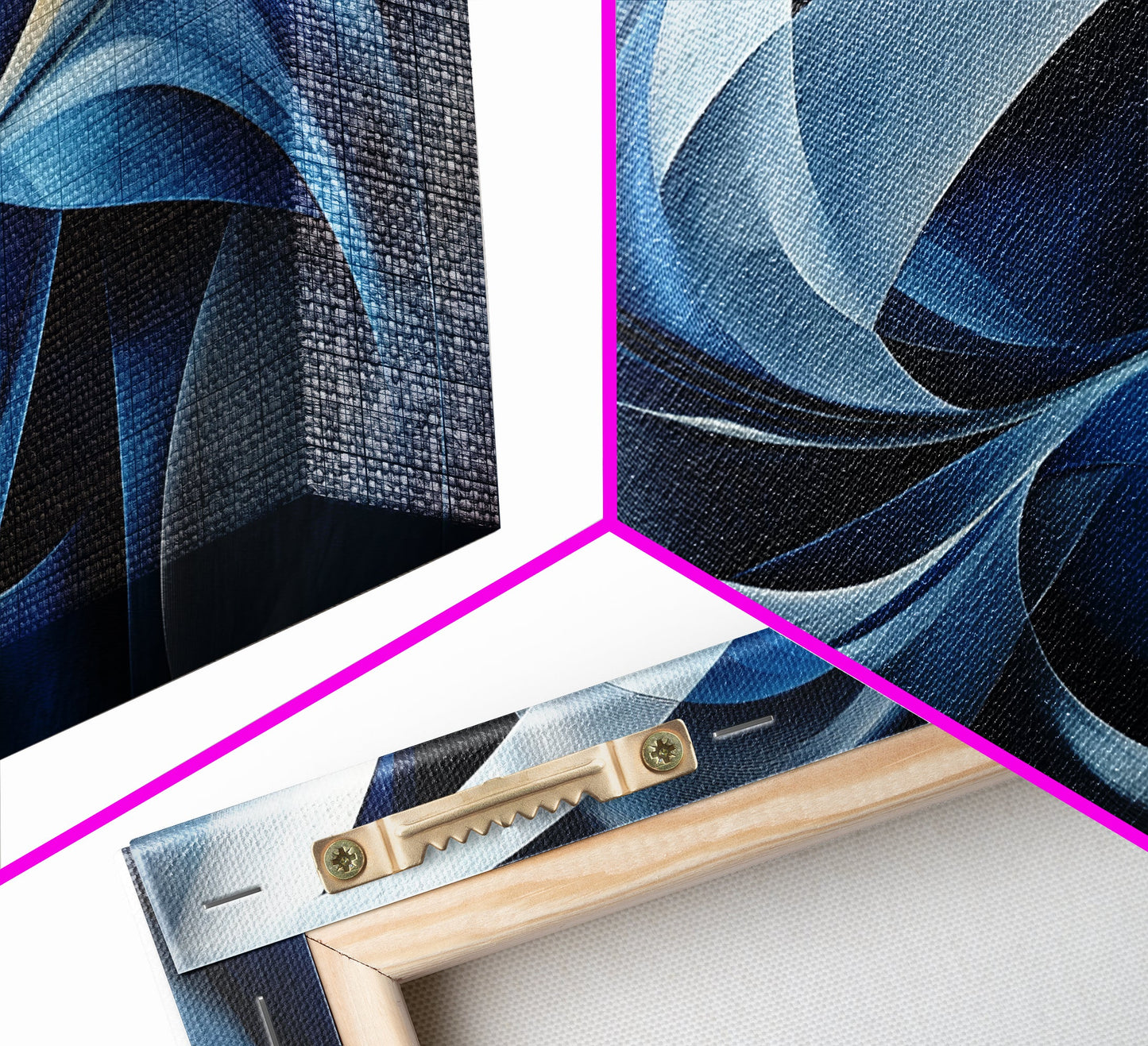 Abstract Blue Swirls Canvas Print, Geometric Wall Art Horizontal Decor, Moody Modern Artwork Gift Idea Living Room Panoramic Art