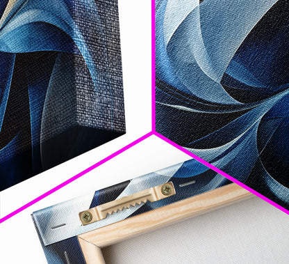 Abstract Blue Swirls Canvas Print, Geometric Wall Art Horizontal Decor, Moody Modern Artwork Gift Idea Living Room Panoramic Art