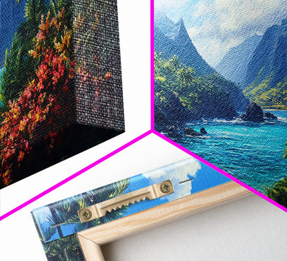 Waterfall Paradise Canvas Print Hawaii Art Coastal Wall Art Above Sofa Decor Rustic Landscape Painting Living Room Art Gift Idea