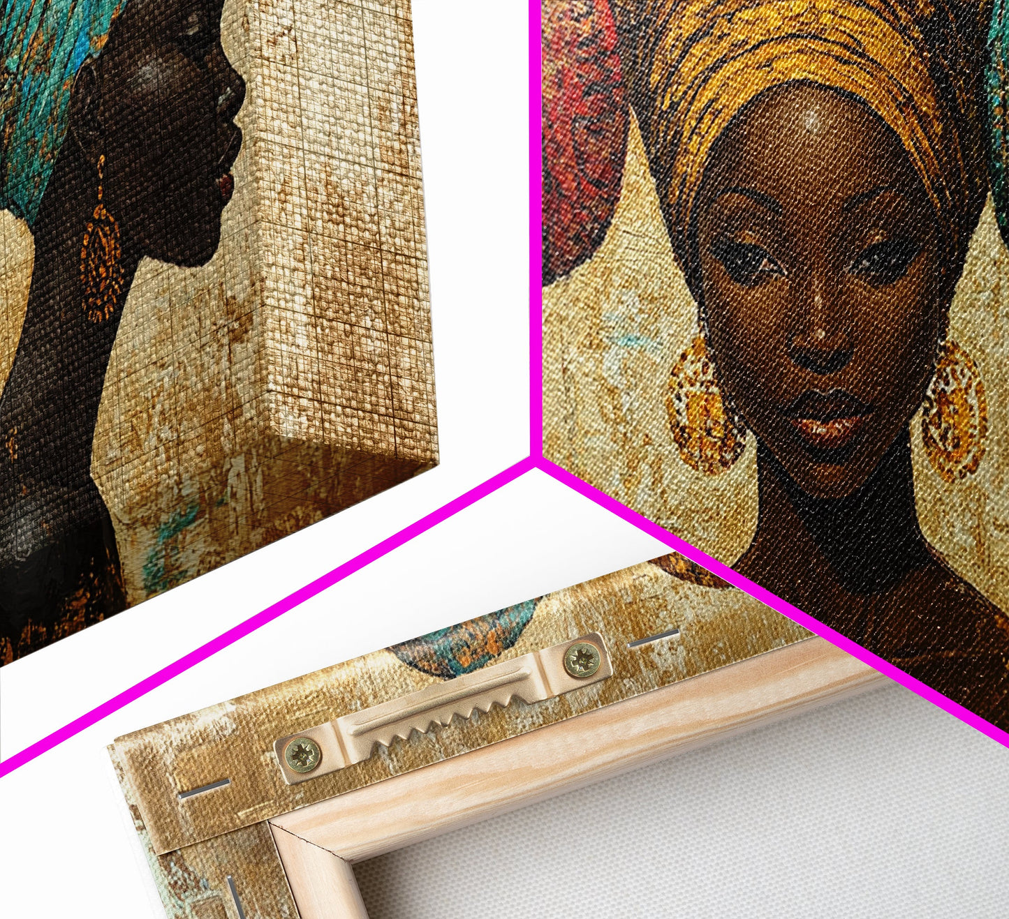Elegantes Leinwandbild mit afrikanischen Frauen, ausdrucksstarke afrozentrische Wanddekoration, stimmungsvolles abstraktes Gemälde, einzigartige Geschenkidee fürs Schlafzimmer