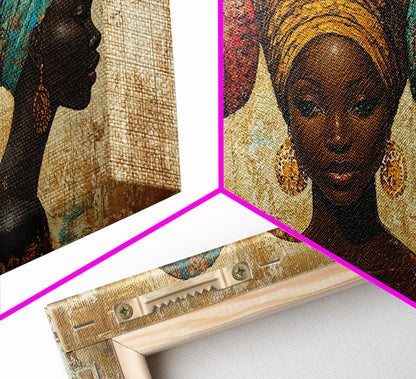 Elegantes Leinwandbild mit afrikanischen Frauen, ausdrucksstarke afrozentrische Wanddekoration, stimmungsvolles abstraktes Gemälde, einzigartige Geschenkidee fürs Schlafzimmer