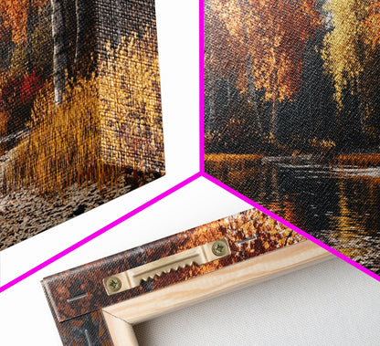 Autumn Birch Tranquility Framed Canvas Print with Birch Tree Painting and Fall Wall Art Rustic Art for Living Room Wall Decor