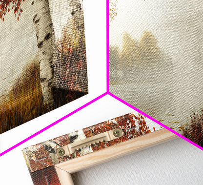 Golden Autumn Mist Canvas Print Featuring Birch Tree Painting and Moody Art Rustic Wall Art Above Sofa Art for Living Room