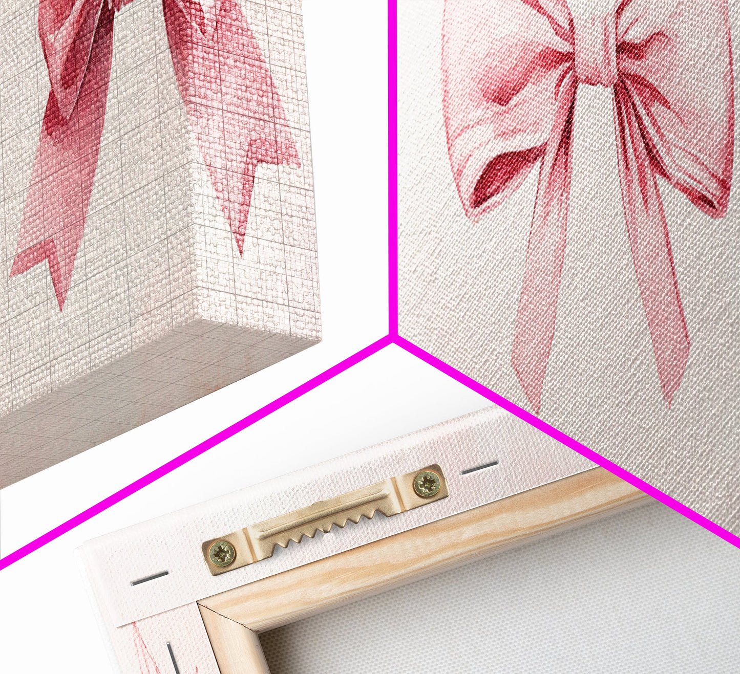 Light Pink Wall Art Canvas Print with Bows Decor, Minimalist Painting, Bedroom Art, Horizontal Abstract Artwork for Living Room