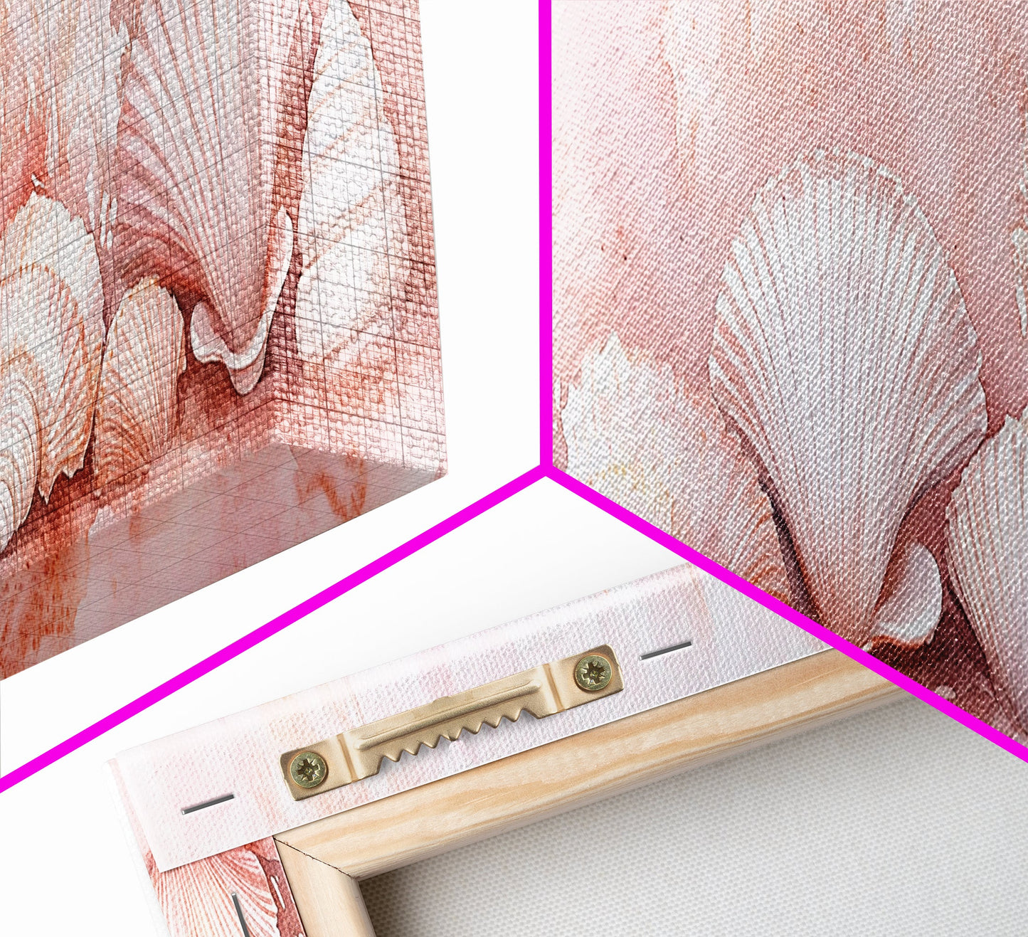 Coastal Shell Art Canvas Print Featuring Light Pink and Orange Pastel Hues, Beach House Decor, Nautical Wall Art for Living Room