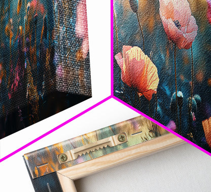 Twilight Wildflower Canvas Print Moody Art Poppy Painting Botanical Wall Art Whimsical Living Room Autumn Rustic Floral Decor