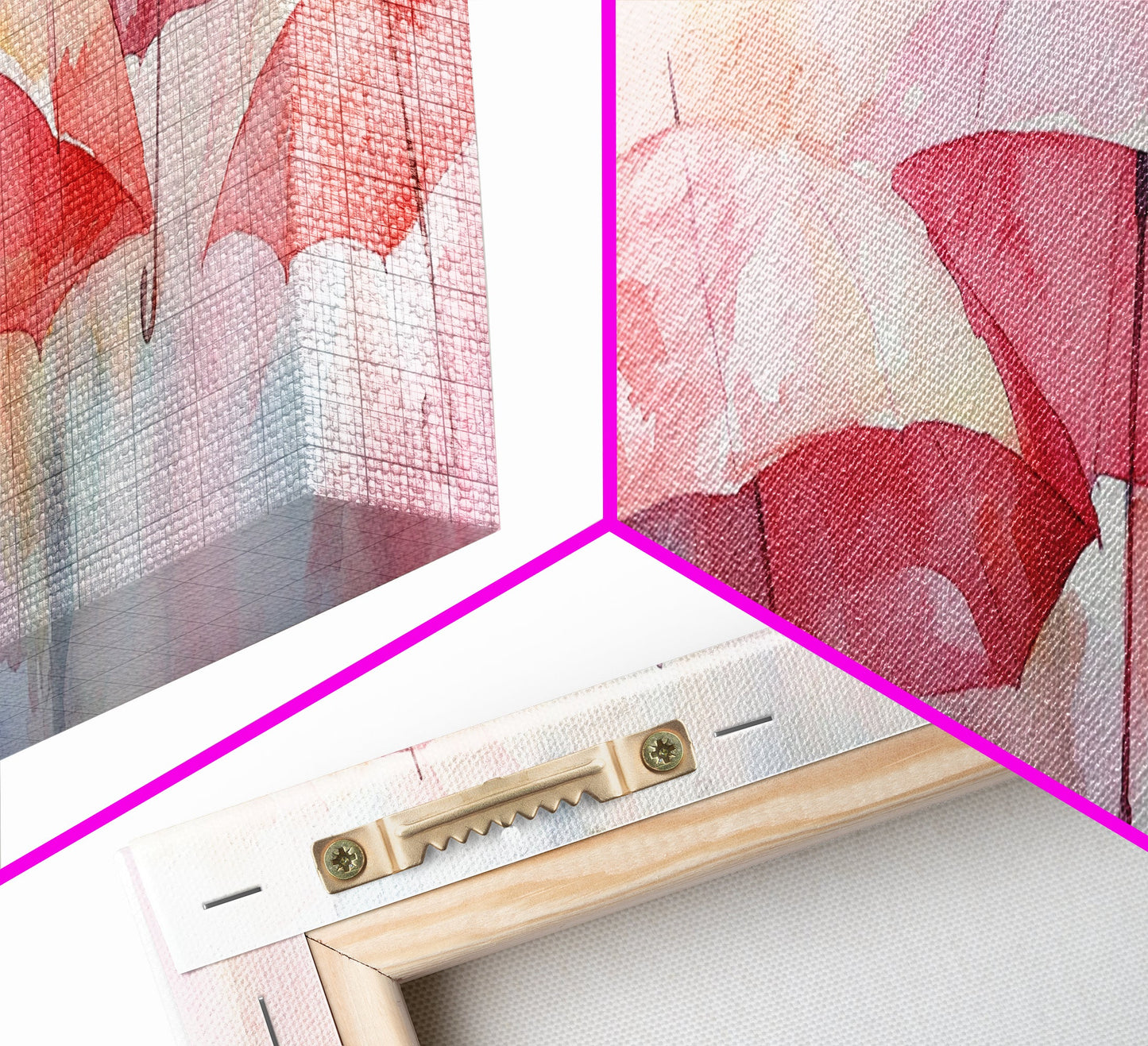 Umbrella Canvas Print Featuring Light Pink Abstract Art, Boho Minimalist Decor, Romantic Living Room or Guest Room Coastal Wall Art