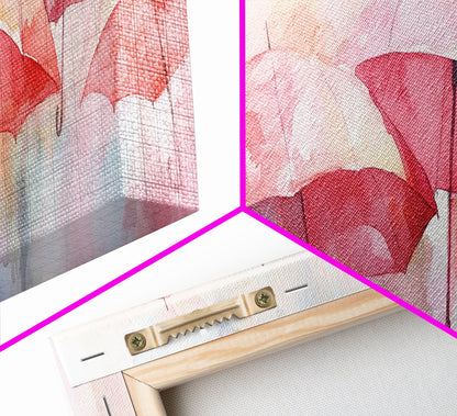 Umbrella Canvas Print Featuring Light Pink Abstract Art, Boho Minimalist Decor, Romantic Living Room or Guest Room Coastal Wall Art