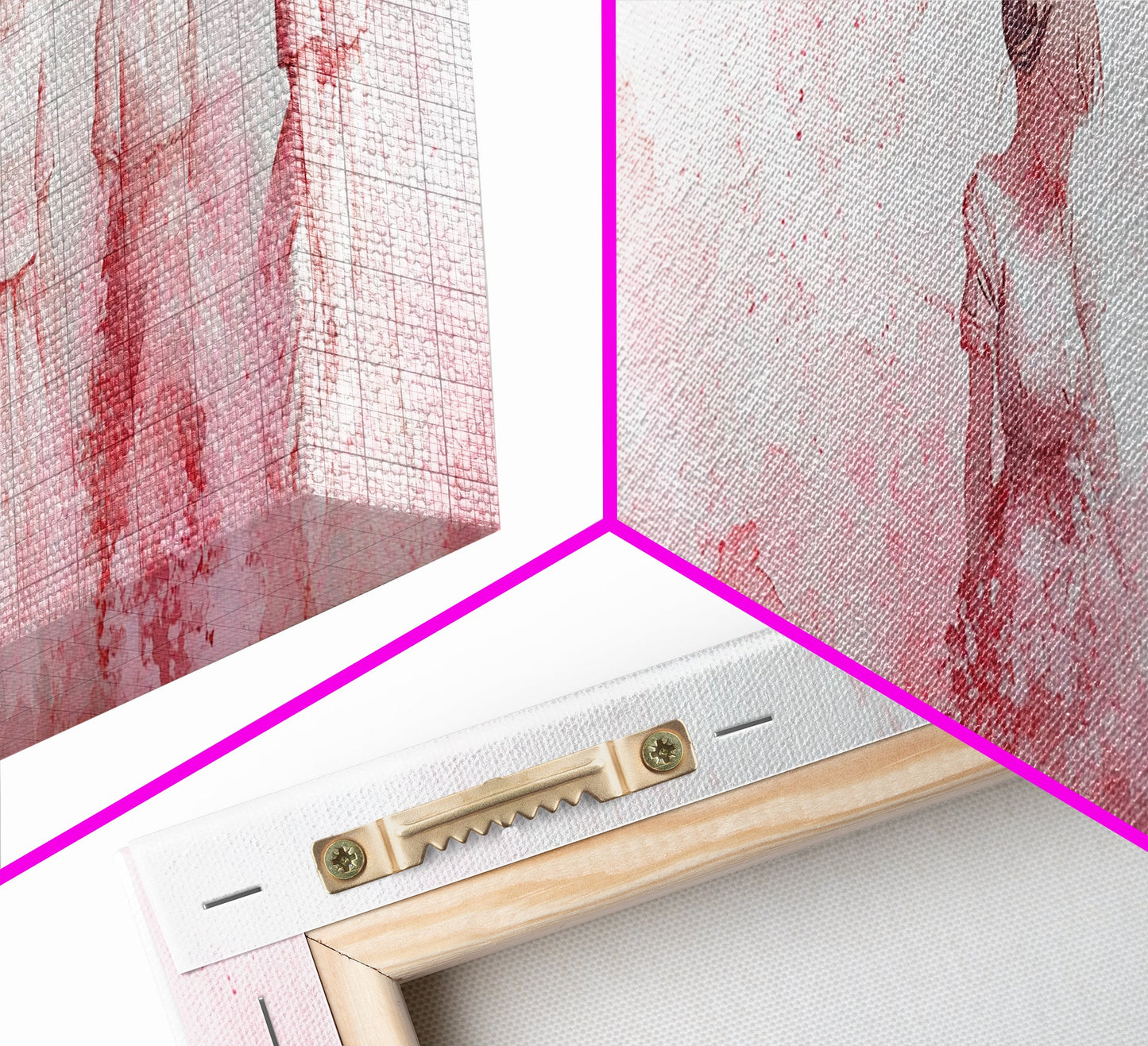 Four Women Canvas Print in Pink Abstract Art Style, Feminine Whimsical Aesthetic, Minimalist Living Room or Guest Room Horizontal Art