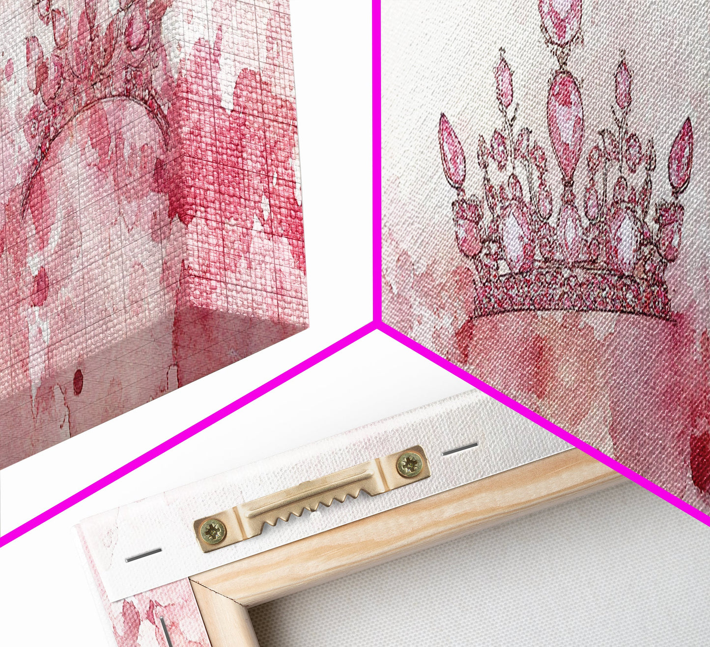 Royal Tiaras Canvas Print Pink Abstract Art Whimsical Decor Goddess Art Wall Art Bedroom Art Princess Aesthetic Horizontal Decor