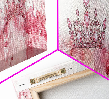 Royal Tiaras Canvas Print Pink Abstract Art Whimsical Decor Goddess Art Wall Art Bedroom Art Princess Aesthetic Horizontal Decor