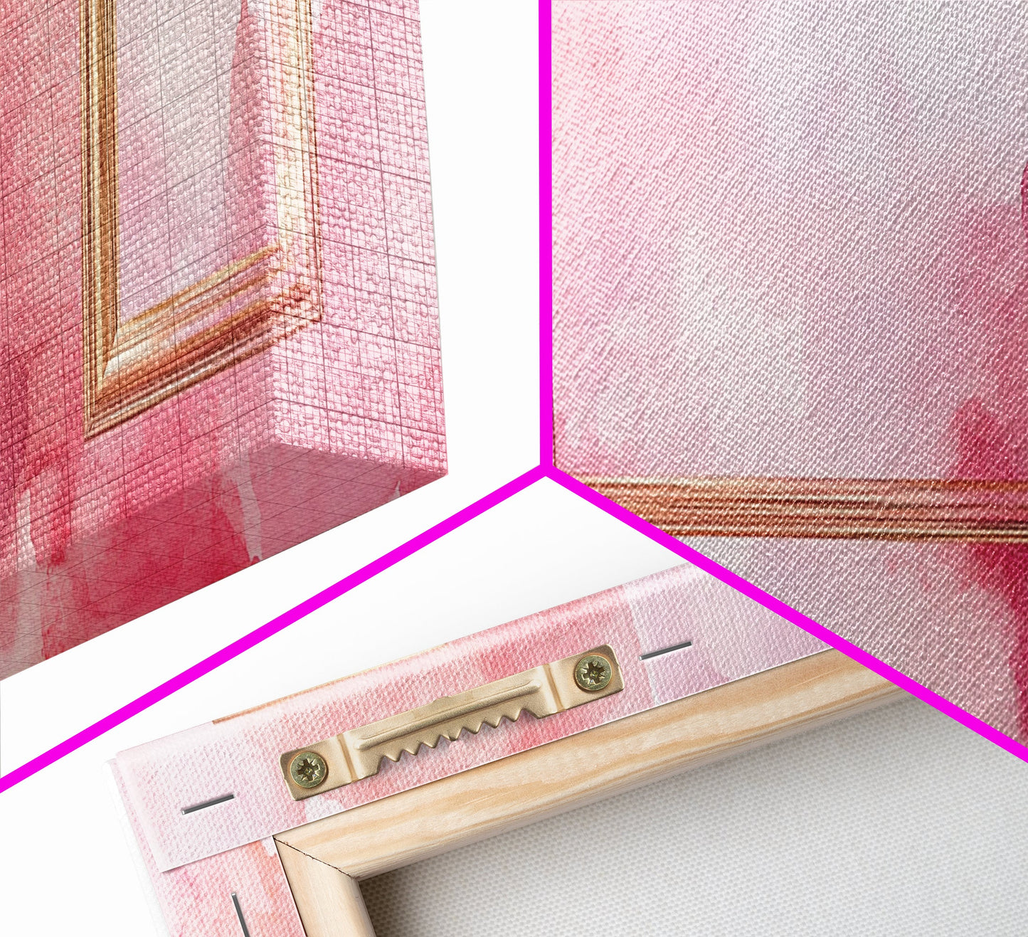 Golden Frames Canvas Print Light Pink Wall Art Minimalist Decor Modern Artistic Horizontal Artwork Boho Home Gift Idea