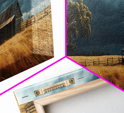 Stormy Farmhouse Canvas Print Rustic Landscape Painting Smoky Mountain Art Horizontal Panoramic Wall Living Room Autumn Decor