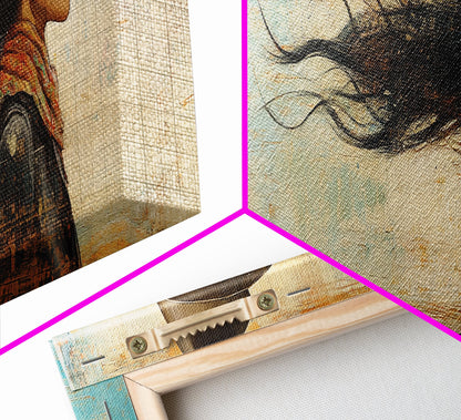 Cowgirl Canvas Print Southwest Wall Art Minimalist Boho Art Afrocentric Painting Extra Wide Horizontal Artwork Decor