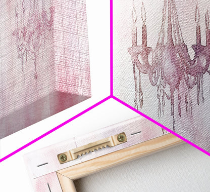 Elegant Chandelier Art Framed Canvas Print Light Pink Wall Art Minimalist Décor Horizontal Art Bedroom Living Room Gift Idea