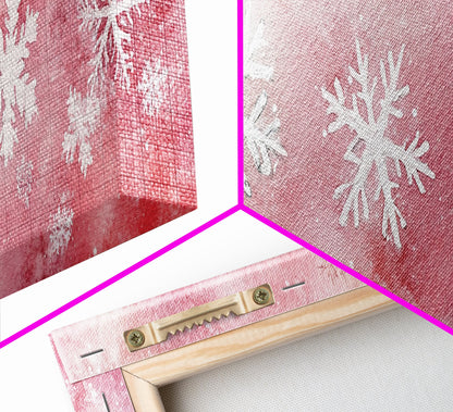 Framed Canvas Print of Snowflakes on Pink Background Featuring Cozy Winter Wall Art or Light Holiday Bedroom Seasonal Decor