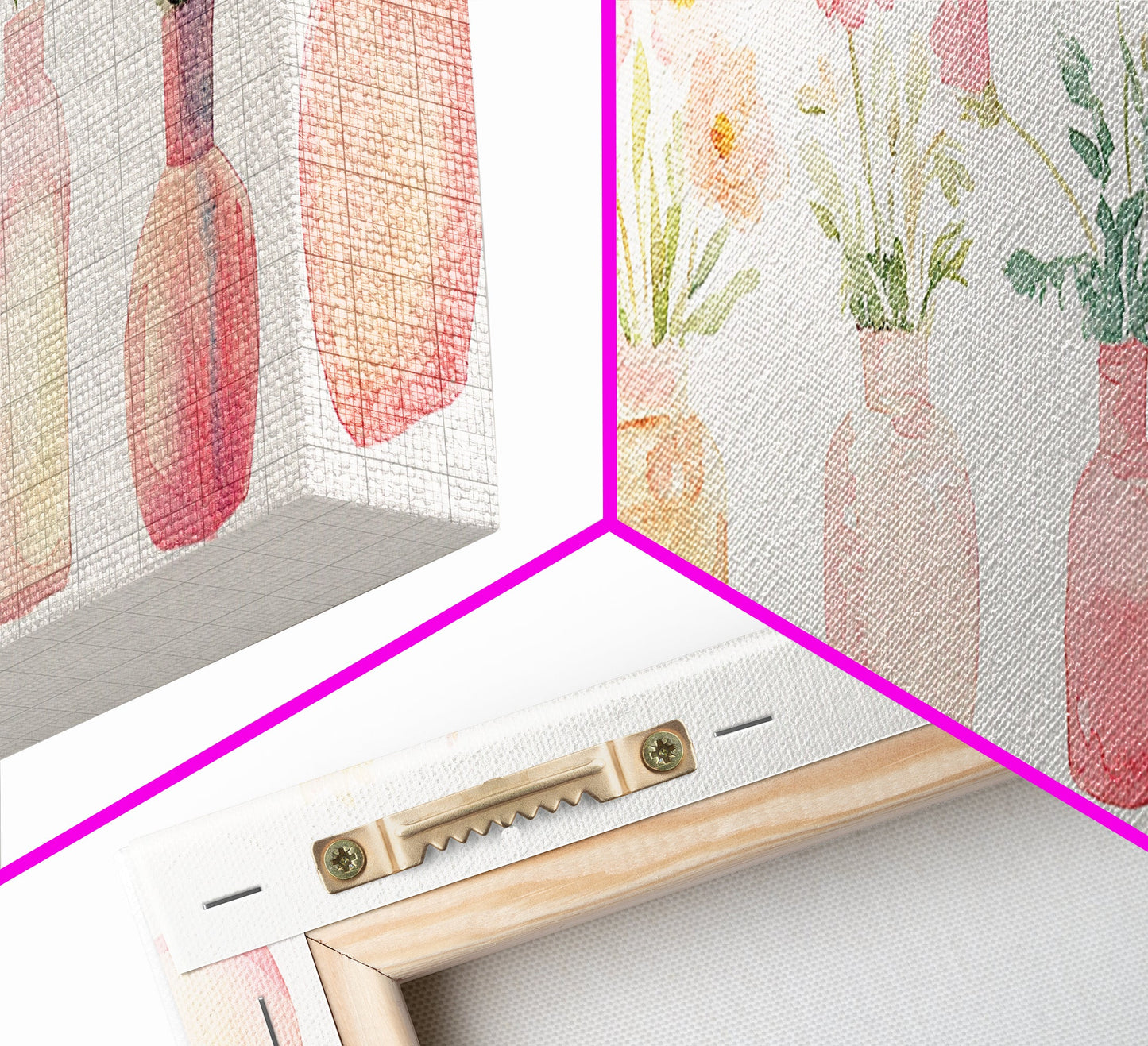 Wildflower Botanical Prints Framed Canvas Print Light Pink Wall Art Living Room Decor Horizontal Rustic Floral Painting