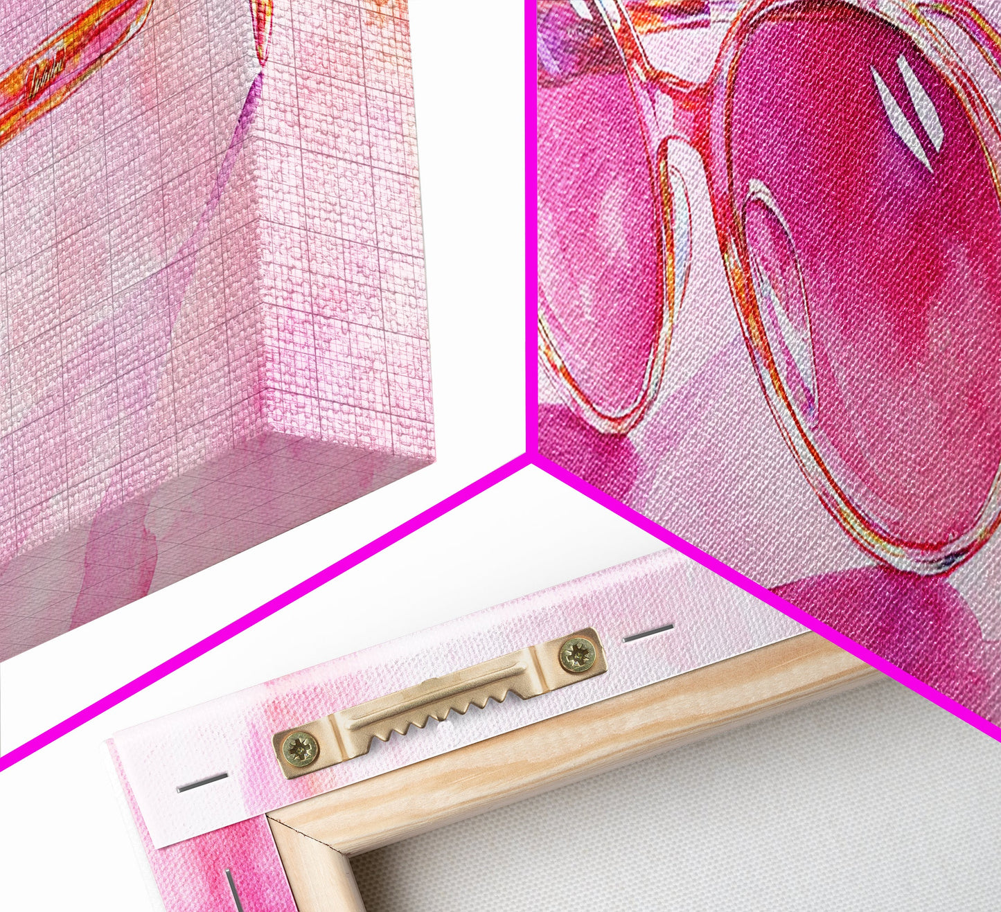 Retro Sunglasses Pink Wall Art Framed Canvas Print Light Pink Horizontal Wall Art Rustic Decor Fashion Illustration Art