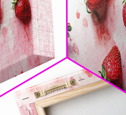 Strawberry Fruit Kitchen Art Framed Canvas Print Rustic Decor Horizontal Wall Art Living Room Art Whimsical Botanical Prints