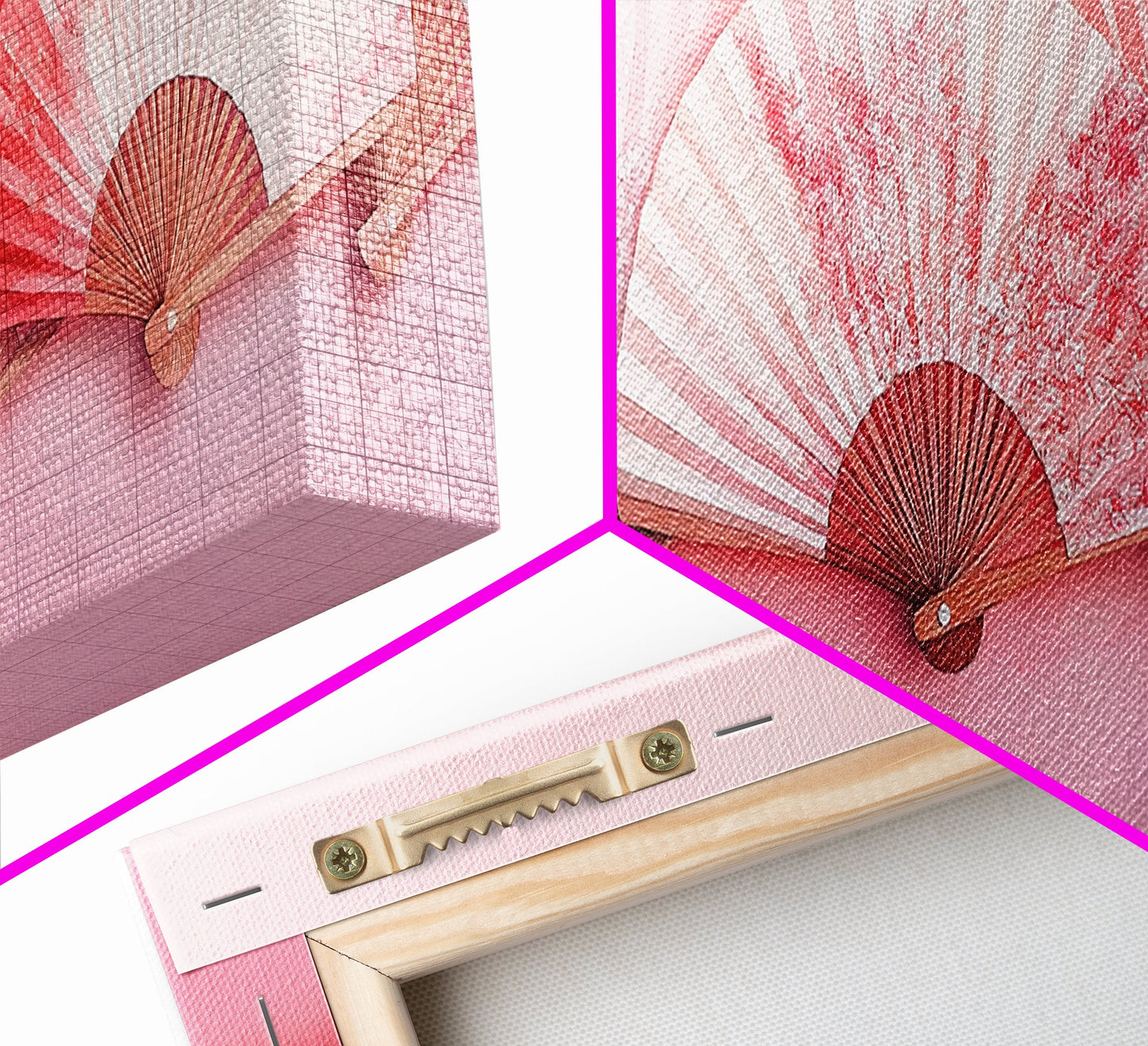 Elegant Fans Canvas Print with Cherry Blossom Art, Pink Wall Art, Whimsical Art for Living Room or Bedroom, Light Pink Decor Idea