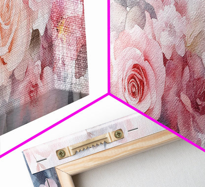 Floral Bloom Canvas Print, Rose Painting with Soft Pastel Tones, Romantic Botanical Prints for Bedroom or Guest Room Decor