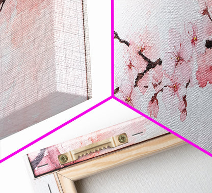 Cherry Blossom Framed Canvas Print, Japanese Sakura Wall Art, Light Pink Decor, Minimalist Botanical Artwork, Bedroom or Living Room Art
