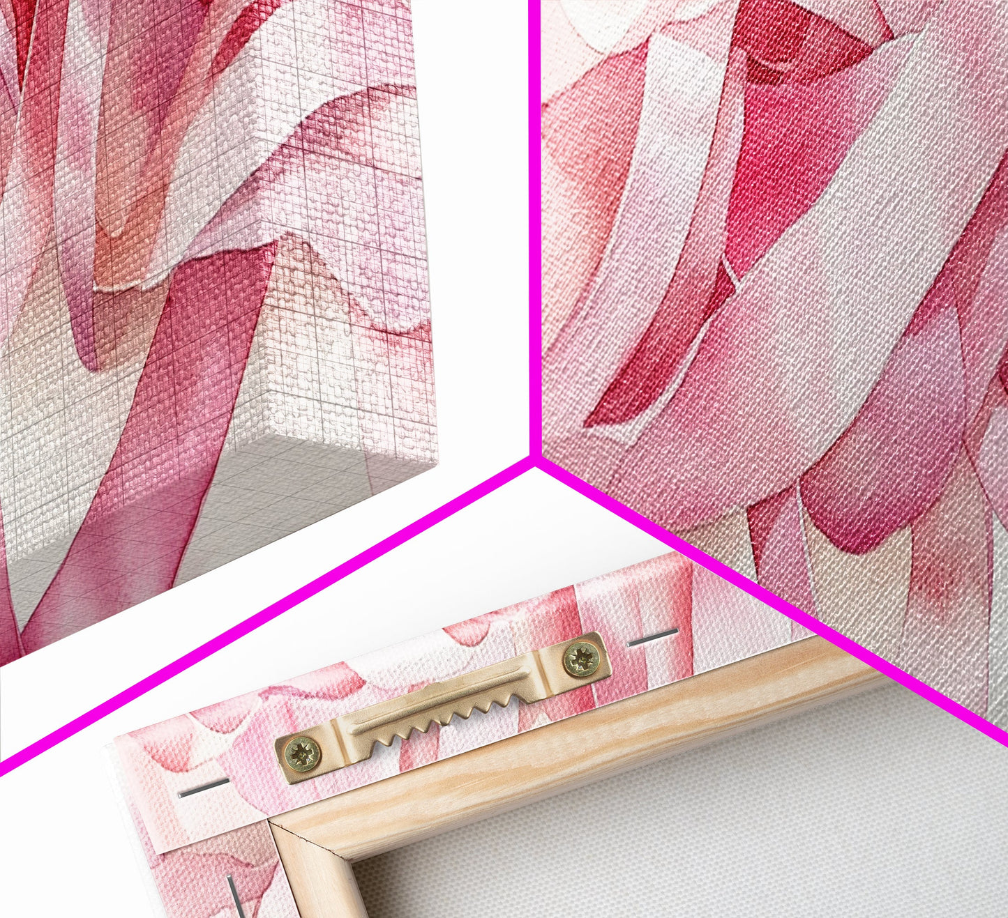 Abstract Ribbon Canvas Print Feminine Pink Abstract Artwork Horizontal Wabi Sabi Decor Minimalist Wall Art Above Sofa Framed Art