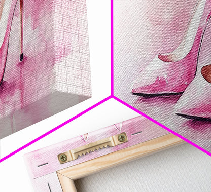 Elegant Pink Heels Canvas Print, Fashion Artwork, Pink Abstract Art, Minimalist Wall Art, Feminine Decor, Light Pink Bedroom Art