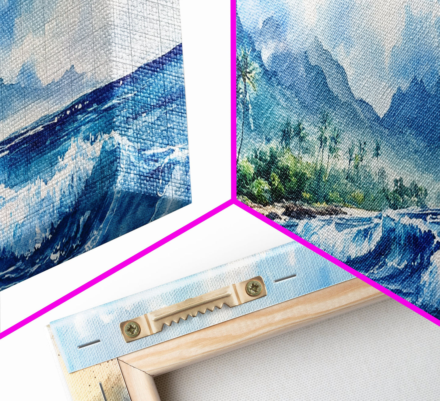 Moody Coastal Seascape Framed Canvas Print - Hawaii Ocean Landscape Painting, Nautical Wall Art, Extra Wide Beach Bedroom Art Decor