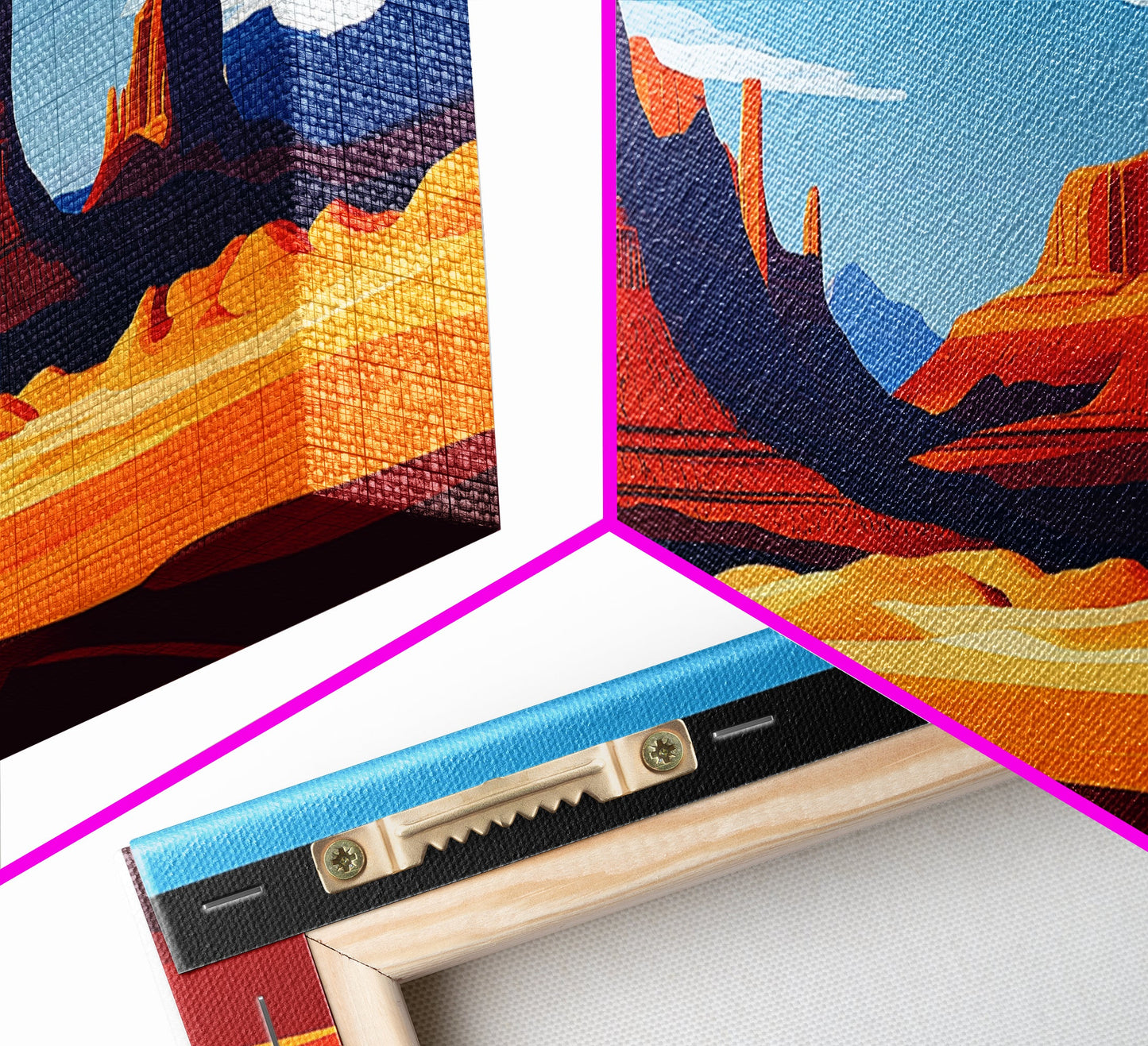 Monument Valley Sunset Framed Canvas Print, Southwest Wall Art, Panoramic Painting, Rustic Art, Landscape Art, Gift Idea, Extra Wide Art