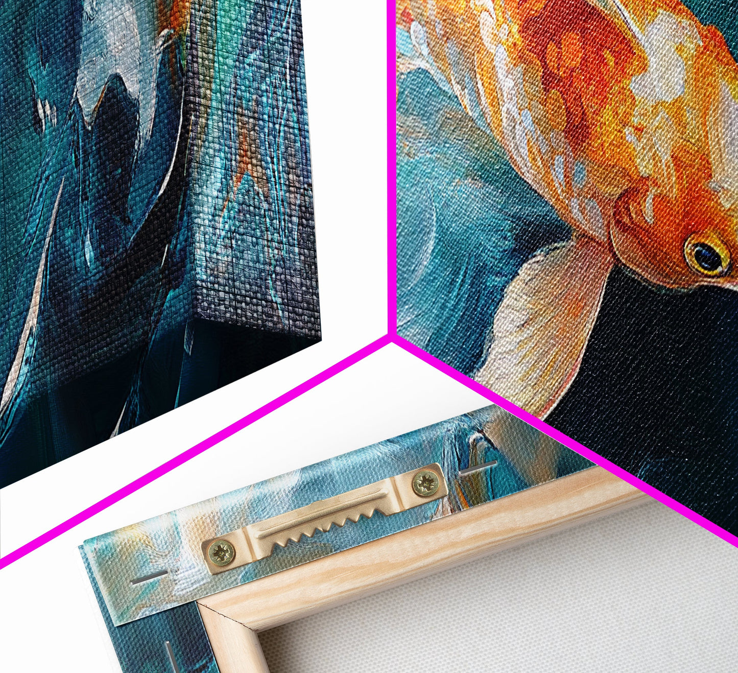 Vibrant Koi Fish Canvas Print, Whimsical Art, Coastal Wall Art, Bedroom Art, Gift Idea, Teal Wall Art, Above Sofa Decor, Nautical Painting