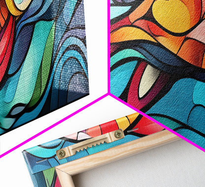 Abstract Goldfish Flow Framed Canvas Print, Whimsical Wall Art, Colorful Art, Teal Painting, Gift Idea, Skinny Wall Art, Bedroom Decor