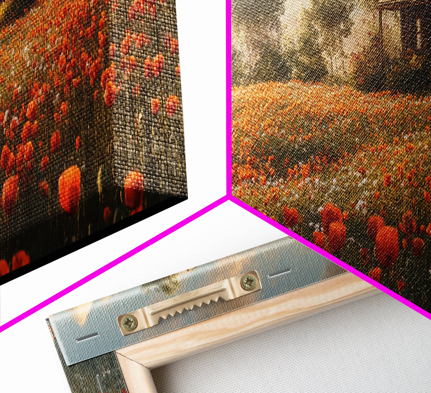 Sunlit Poppy Meadow Framed Canvas Print – Rustic Decor, California Poppy Art, Landscape Painting, Extra Wide Art, Guest Room Art