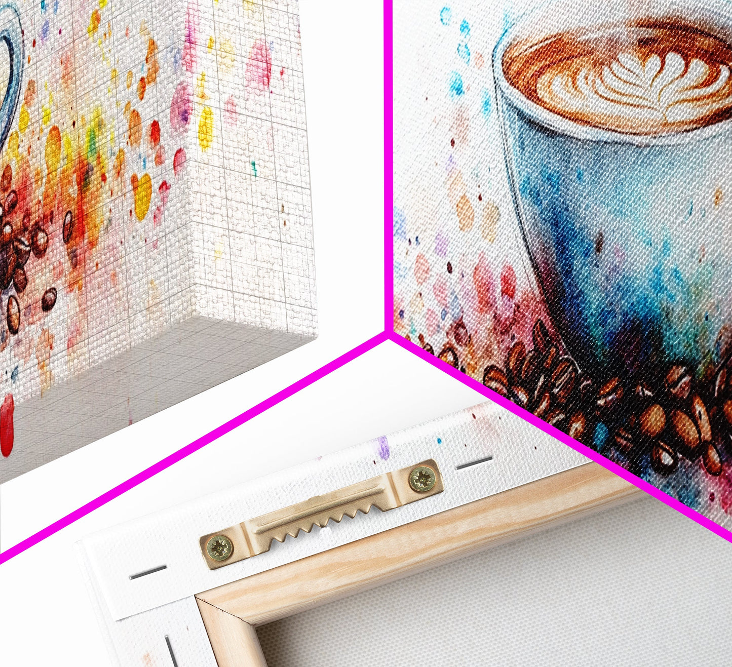 Coffee Cup Watercolor Canvas Print, Food Review Kitchen Art, Whimsical Living Room Wall Art Gift Idea Espresso Decor Design