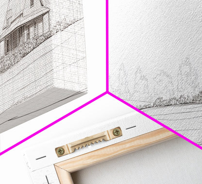 Rustic Farmhouse Framed Canvas Print, Black and White Landscape Art, Above Sofa Wall Art Minimalist Living Room Country Decor