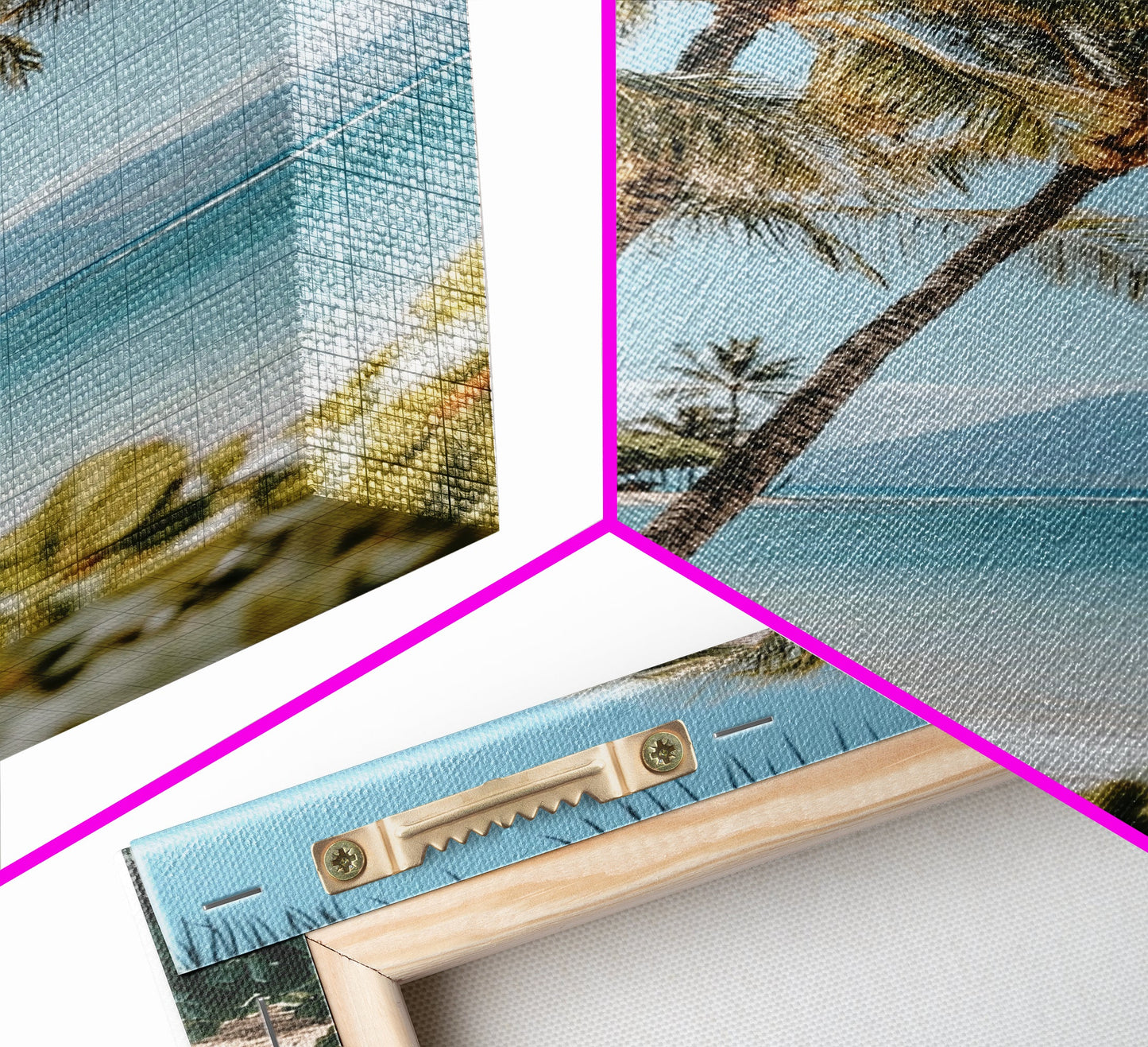Serene Beach Horizon Framed Canvas Print – Coastal Nautical Wall Art, Hawaiian Landscape, Tropical Seascape Painting Coastal Decor