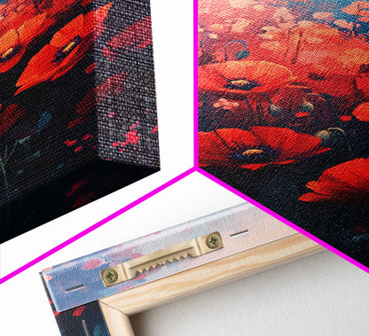 Vibrant Wildflower Framed Canvas Print, California Poppy Art, Rustic Bedroom Art, Boho Farmhouse Wall Decor, Gift Idea for Her