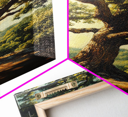 Majestic Oak Tree Framed Canvas Print Rustic Landscape Painting Oak Tree Art Above Couch Decor Living Room Wall Art Gift Idea