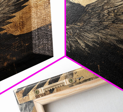 Golden Angel Wings Framed Canvas Print Dark Angel Wall Art Moody Gothic Artwork Gold Abstract Print Rustic Wall Decor Gift Idea